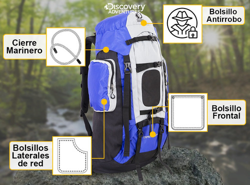 Imagen 3 de 10 de Mochila Mochilero Discovery Adventure 75+5lts Viaje Trekking