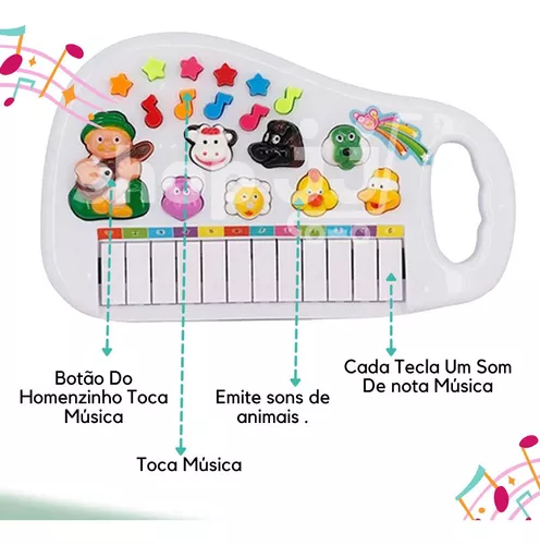 Pianinho Teclado Musical Infantil Som Luz Fazendinha Animais