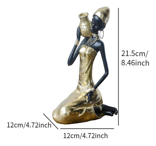 Elegante Escultura De Dama Africana Para 21,5x12x12cm