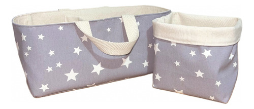 Contenedor Pañalero Con Manijas+cesto Tela. Ideal Regalo Rn Gris Estrellas