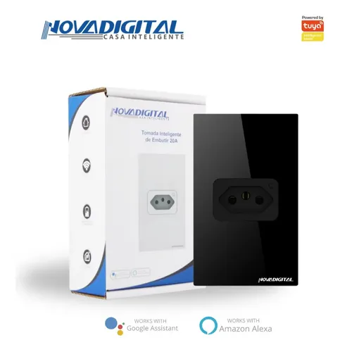Tomada Inteligente Wifi Novadigital 20A 3 Pinos Compatível Tuya Smart Life Alexa Google 110V 220V Bivolt Preta