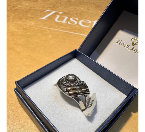 Anillo En Plata 925, Oro 10k Y Circonias, T=18. Tuset