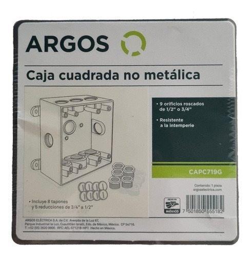 Caja Cuadrada No Metálica 1/2 Y 3/4 Argos Con Tapa Ciega