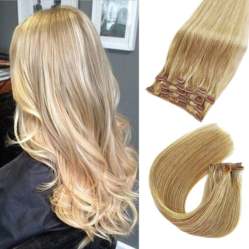 Extensiones De Cabello Humano Remy Con Clip, Color Rubio, Ex