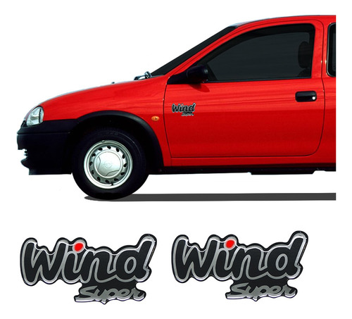 Emblema Corsa Wind Super Adesivo Lateral Vermelho Resinado