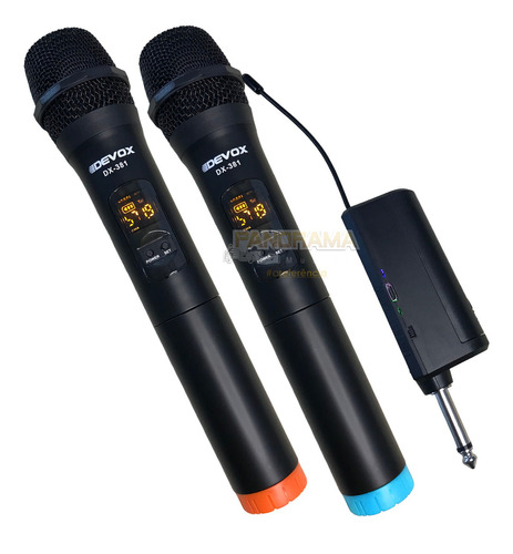 Kit 2 Microfones Sem Fio Duplo Profissional Devox Dx-382 Uhf Cor Preto