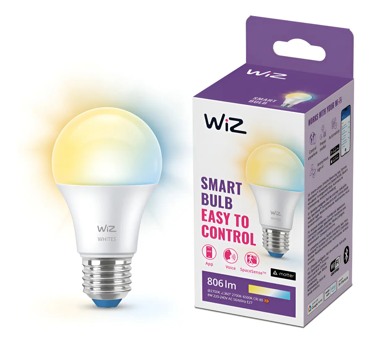 Ampolleta Led Bulb Wiz Wifi White 8w E27 Calida/fria