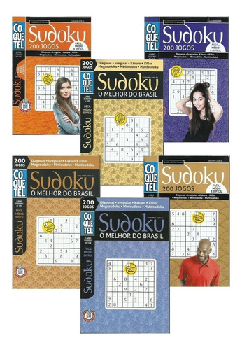 Kit 6 Revistas Livros Sudoku Coquetel Fácil, Médio E Difícil