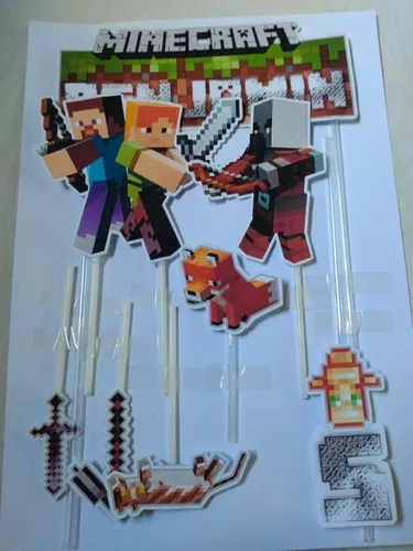 Topo Topper de Bolo Minecraft Personalizado Já no palito