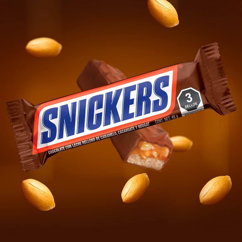 Chocolate Snickers Leche Caramelo Cacahuate 18 Pz 48g C/u
