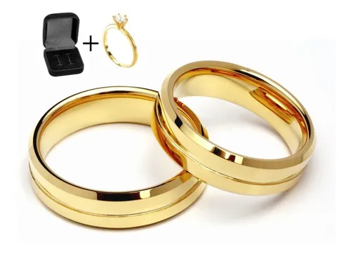 Par Aliança Tungstênio 6mm Friso Banhada Folheada Ouro