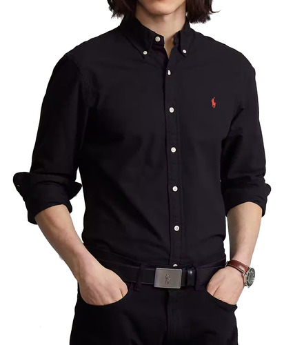 Camisa Polo Lisa Slim Fit Negra, Importadas Las Mejores