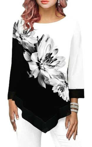 Polera Estampado Floral Moda Mujer Talla 3/4