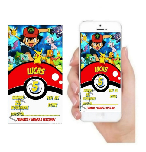 Tarjeta Invitación Digital Cumpleaños Pokemon