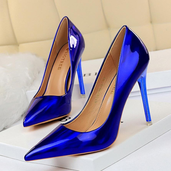 Sapato De Salto Alto Azul Brilhante | MercadoLivre.com.br