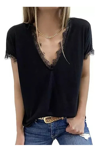 Camisa Elegante Cuello V Transpirable Jersey Moda Mujer