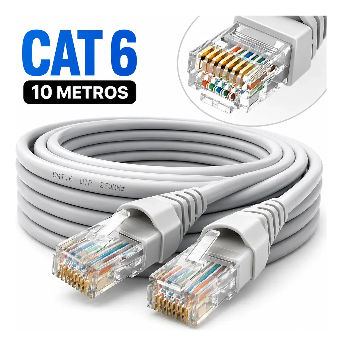 Cabo De Rede Cat6 10m 10 Metros Rj45 Internet Utp Patch Cord Crimpado Ethernet Pet Cord Multiligui
