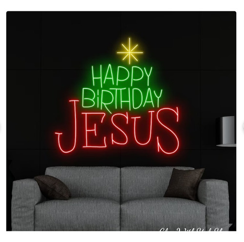 Letrero Led Neon Happy Birthday Jesus Navidad Ancho 38cm