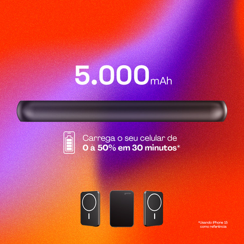 Power Bank Indução 5.000mha UltraSlim 20w Magsafe Usb-c Magnético Preto Geonav