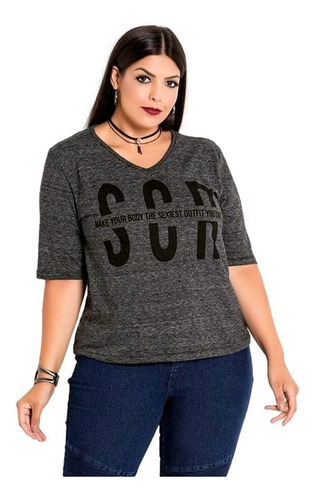 Blusa Manga Curta Feminina Alongada Plus Size Dia A Dia