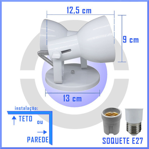 Kit Spot De Sobrepor Duplo Lampada Bulbo Led 5 Unid Cor Branco Voltagem 110v/220v