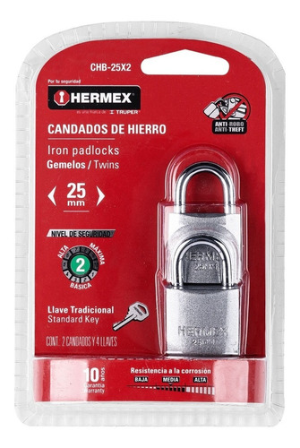 Candado Hierro 25mm X2 C/llave Igual Chb-25x2 Hermex - Fc