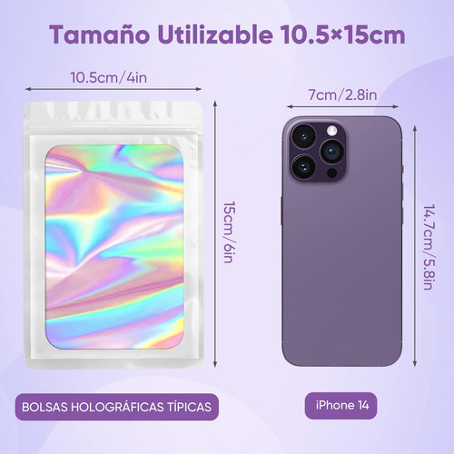 .200pcs Bolsas Holográficas,bolsas Resellables,bolsas Para.