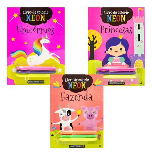 Livros De Colorir Neon Com Paginas Cheias De Diversão E Com Cores Vibrantes Para Soltar A Imaginação 