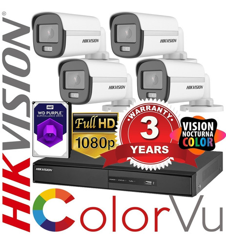 Kit Seguridad Hikvision 8 + 4 Camaras Vision Nocturna Color