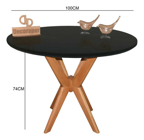 Mesa Sala De Jantar Pandora Tampo Laqueado Com Vidro 100cm Preto Mel