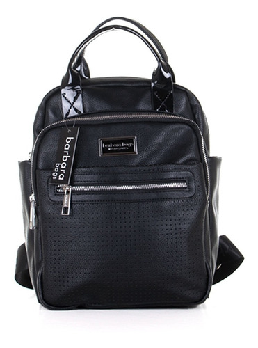 Imagen 3 de 5 de Mochila Mujer Cuero Sintetico Negra Bolsillos Barbara Bags