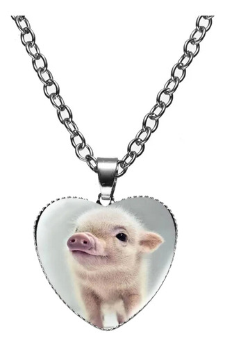 Collar Mujer Con Dije Forma De Corazón Gato Y Mini Pig Cute 