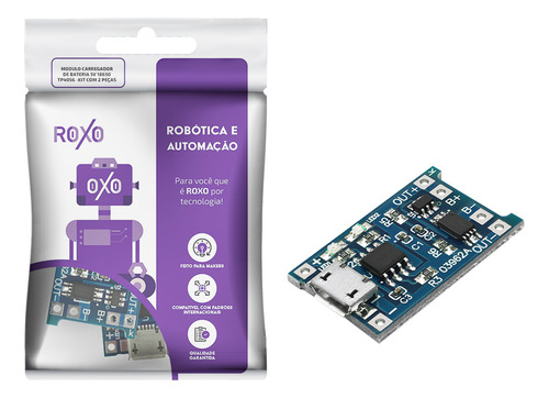 Módulo Carregador De Bateria 5v Tp4056 18650 Usb - Roxo