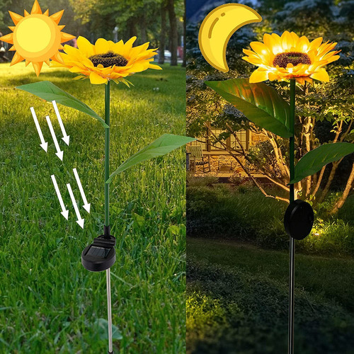 A 4pcs Luz Solar Girasol Césped Jardín Piso Farola
