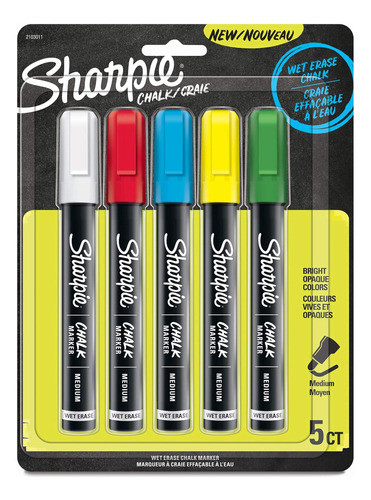 Sharpie Chalk Marker, Wet Erase Markers, Assorted Colors, 5 