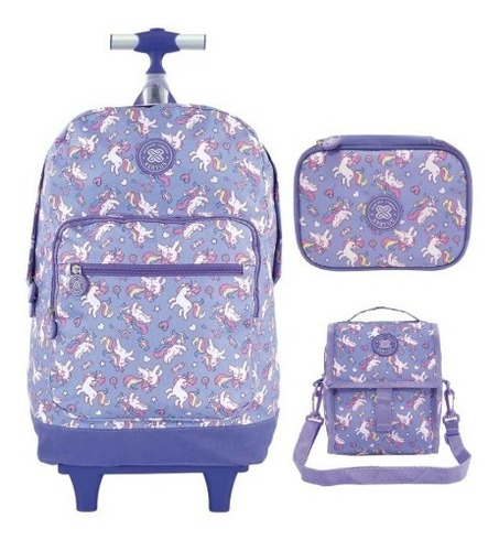 Kit Mochila Rodinha Lanch Estojo G Teen 02 Unicornio Xeryus