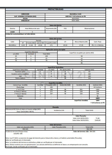 Imagen 3 de 3 de Lote De 11.04 X 49.06 Superficie 571m2 Alt Max 17.20m Pb+ 5 Pisos + 2 Retiros