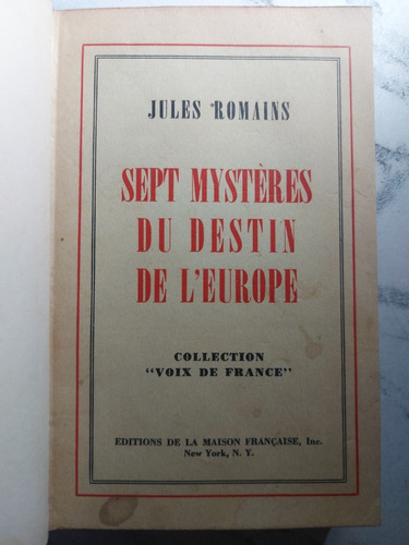 Sept Mystères Du Destin De L'europe. Jules Romains. Ian 177