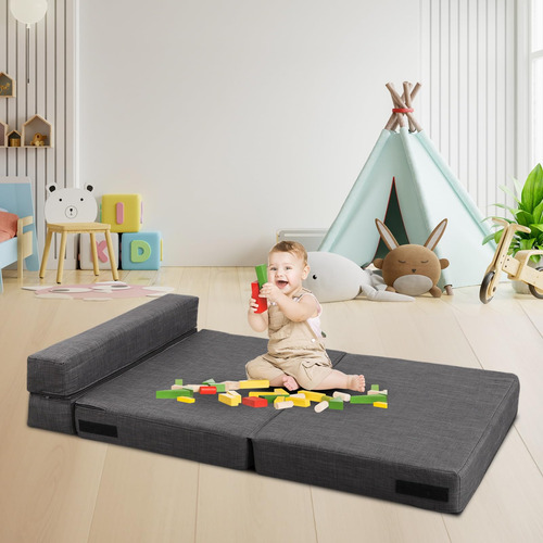 Sofá Cama Plegable Viscoelástico Tipo Futón Gris Oscuro