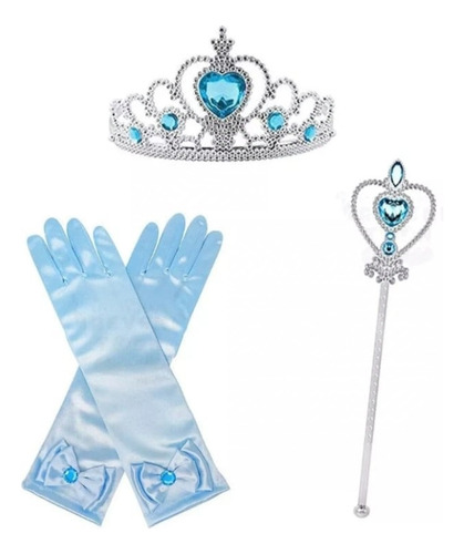 Set Kit Disfraz Princesa Corona Tiara Cetro Guantes Fiesta