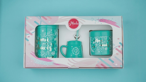 Imagen 5 de 9 de Set Caja Regalo Matero Yerbera Azucarera Mate Bombilla Madu