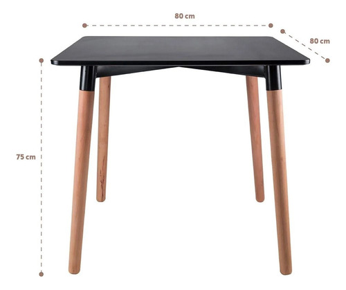 Mesa Comedor Eames Cuadrada 80x80 Madera Pequeña