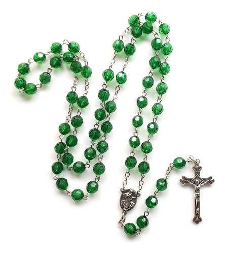 Collar De Rosario Verde Vintage 8 Mm Cruz De Jesús Oración C