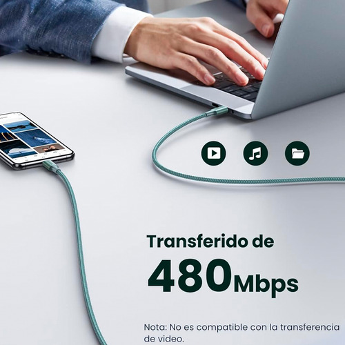 Ugreen Cable Usb Tipo C A C 100w 20v 5a Cable Carga Rápida Type C A C Color Verde