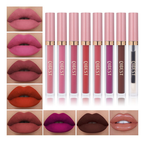 Qibest 7pcs Matte Liquid Lipstick And 1pcs Lip Plumper Makeu