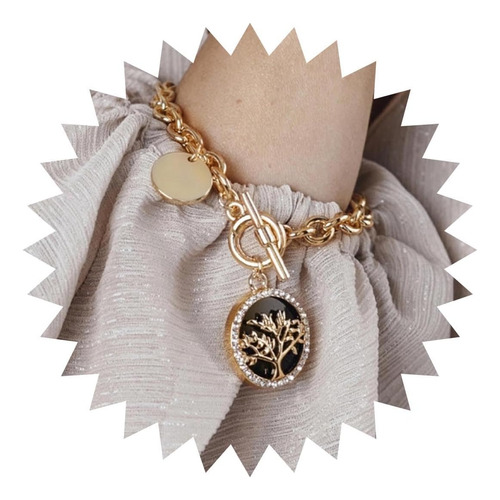 Pulsera De Cadena Gruesa Zeshimb, Cadena De Eslabones Dorado