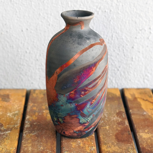 Koban - Jarrón De Cerámica Raku Con Tubo De Agua, Regalos.