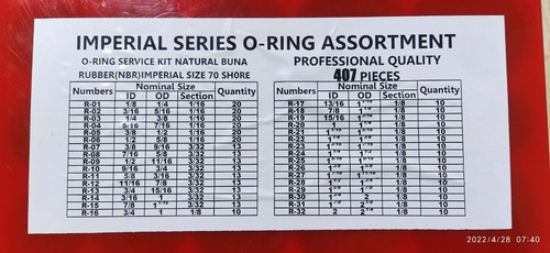Imagen 2 de 6 de Set 407 Oring Kit Juego Sellos Sae Pulgadas Estuche Plastico