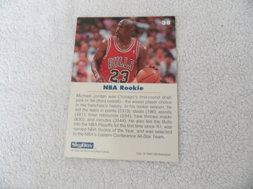 Tarjeta Basquetball Michael Jordan Nba Rookie Skybox 1992 (Usado)