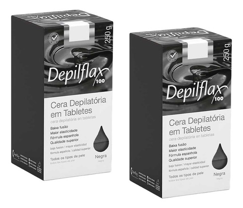 Kit 2 Ceras Negra Depilação Em Tablete Quente Depilflax 250g